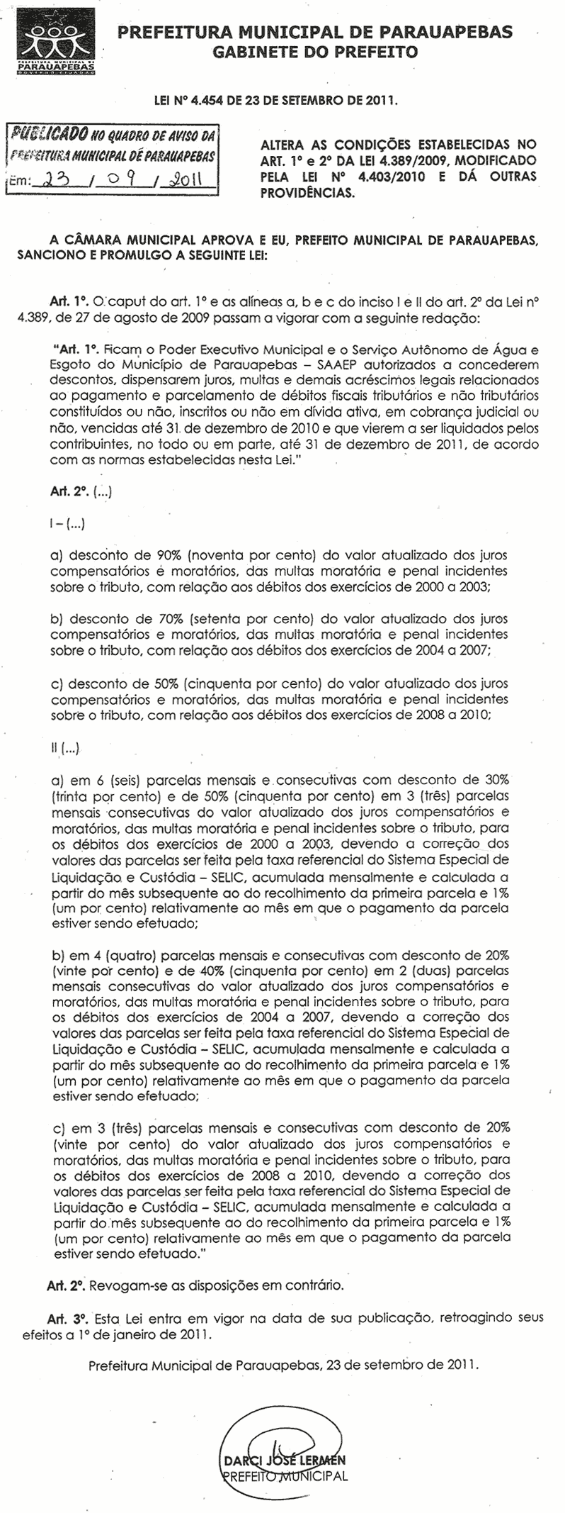 SAAEP: promulgada lei que concede descontos aos inadimplentes