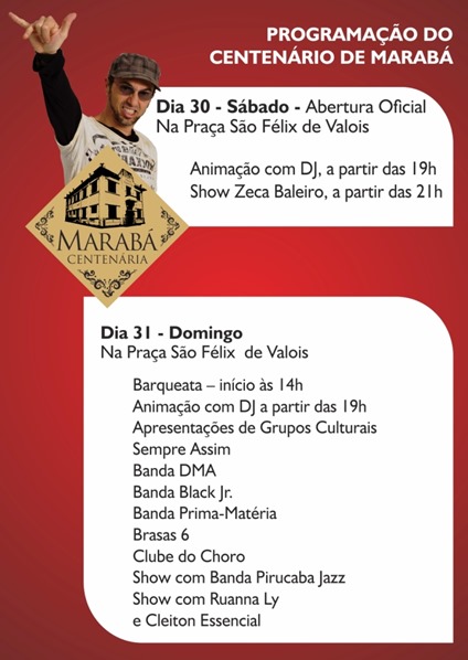 Centen&aacute;rio de Marab&aacute;: s&aacute;bado e domingo de festa