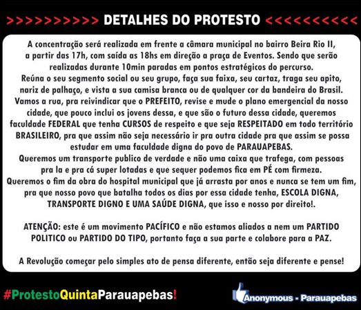 Parauapebenses tamb&eacute;m protestar&atilde;o nesta quinta-feira