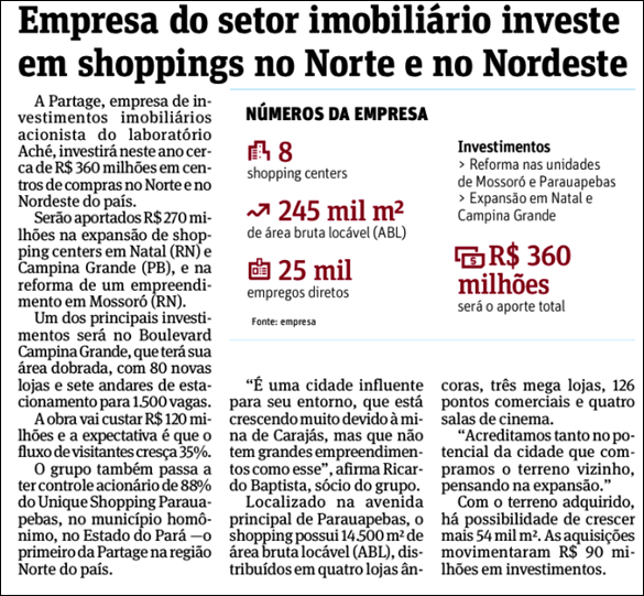 A Partage, empresa de investimentos imobili&aacute;rios e acionista do Laborat&oacute;rio Ach&eacute;, comprou 88% do Unique Shopping Parauapebas