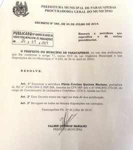 Valmir exonera a filha do cargo de coordenadora e a nomeia secretária de Planejamento