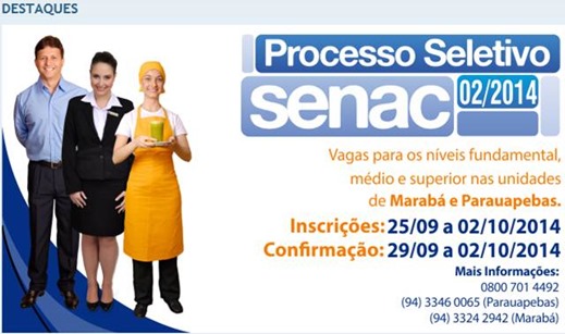 SENAC abre Processo Seletivo para Parauapebas e Marab&aacute;