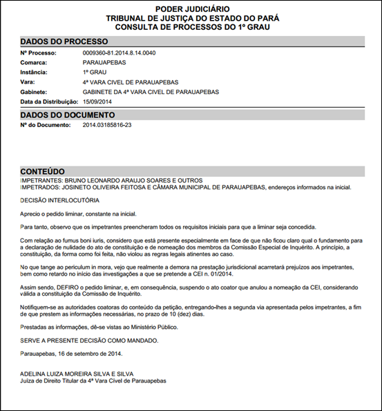 Parauapebas: ju&iacute;za defere pedido de vereadores e mant&eacute;m constitu&iacute;da a Comiss&atilde;o Especial de Inqu&eacute;rito que investigar&aacute; a compra de contraceptivos