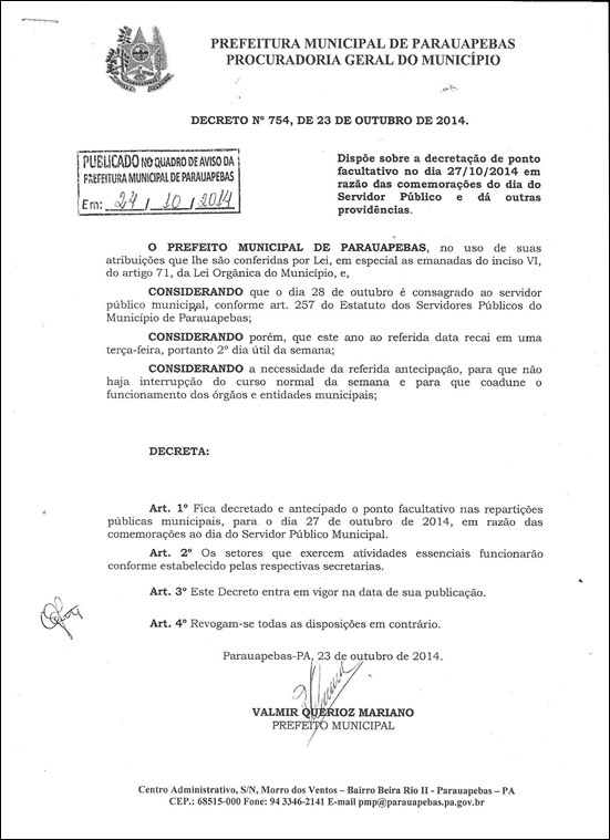 Comunicado –  Dia do Servidor Municipal