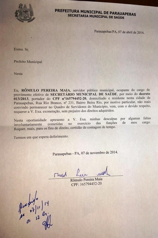 R&ocirc;mulo Maia n&atilde;o &eacute; mais o secret&aacute;rio de sa&uacute;de de Parauapebas