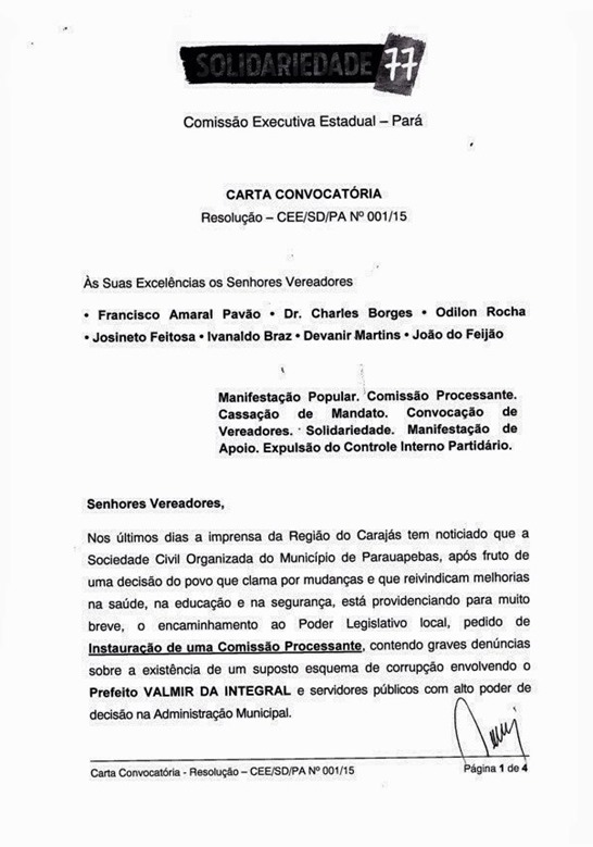 Executiva Estadual do Solidariedade convoca vereadores do partido &agrave; romperem com o governo Valmir Mariano (PSD)