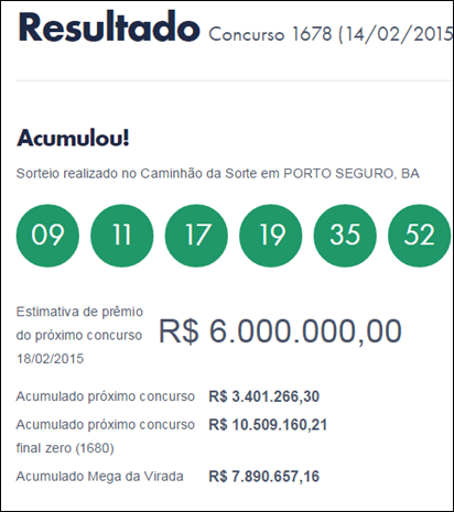 Resultado da Mega-Sena 1678 &ndash; Acumulou