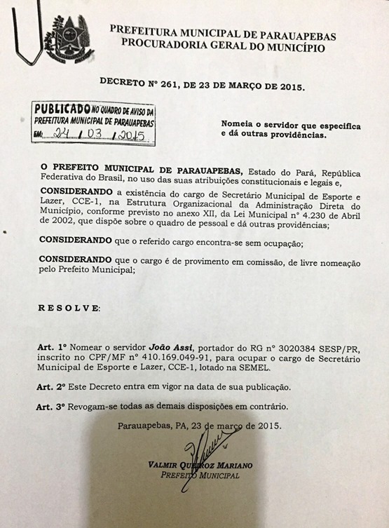 Dois novos secret&aacute;rios de Valmir Mariano tomam posse hoje em Parauapebas