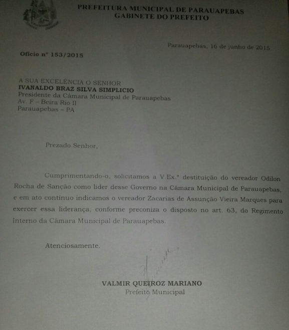 Vereador Zacarias de Assun&ccedil;&atilde;o &eacute; o novo l&iacute;der do governo na C&acirc;mara de Vereadores de Parauapebas