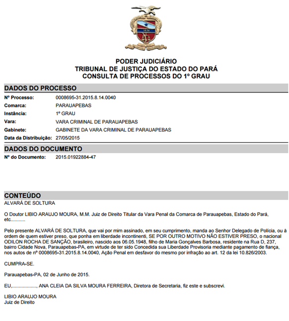 Expedido Alvar&aacute; de Soltura para o Vereador Odilon Rocha de San&ccedil;&atilde;o
