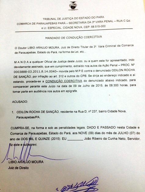 Vereador Odilon San&ccedil;&atilde;o n&atilde;o se apresenta ao juiz e &eacute; conduzido coercitivamente ao F&oacute;rum