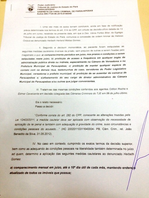 Juiz L&iacute;bio Moura determina condicionantes para que Herberth Matias permane&ccedil;a em liberdade