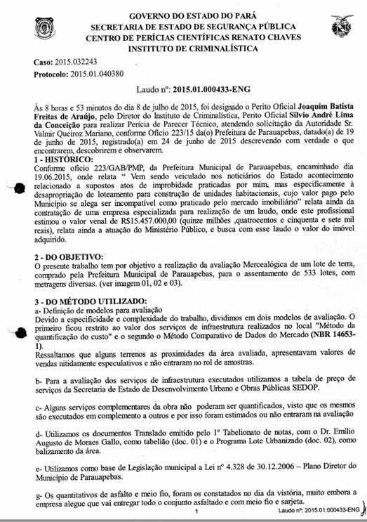 Confira o laudo do IML sobre a desapropria&ccedil;&atilde;o de lotes em Parauapebas