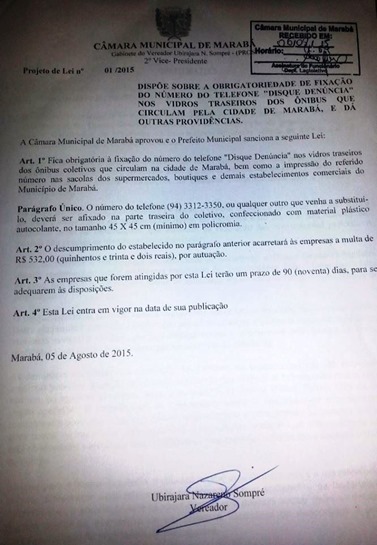 Marab&aacute;: vereador prop&otilde;e Projeto de Lei que ajudar&aacute; divulga&ccedil;&atilde;o do Disque Den&uacute;ncia