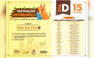 Campanha de Vacinação antirrábica será neste sábado, 15, em Parauapebas